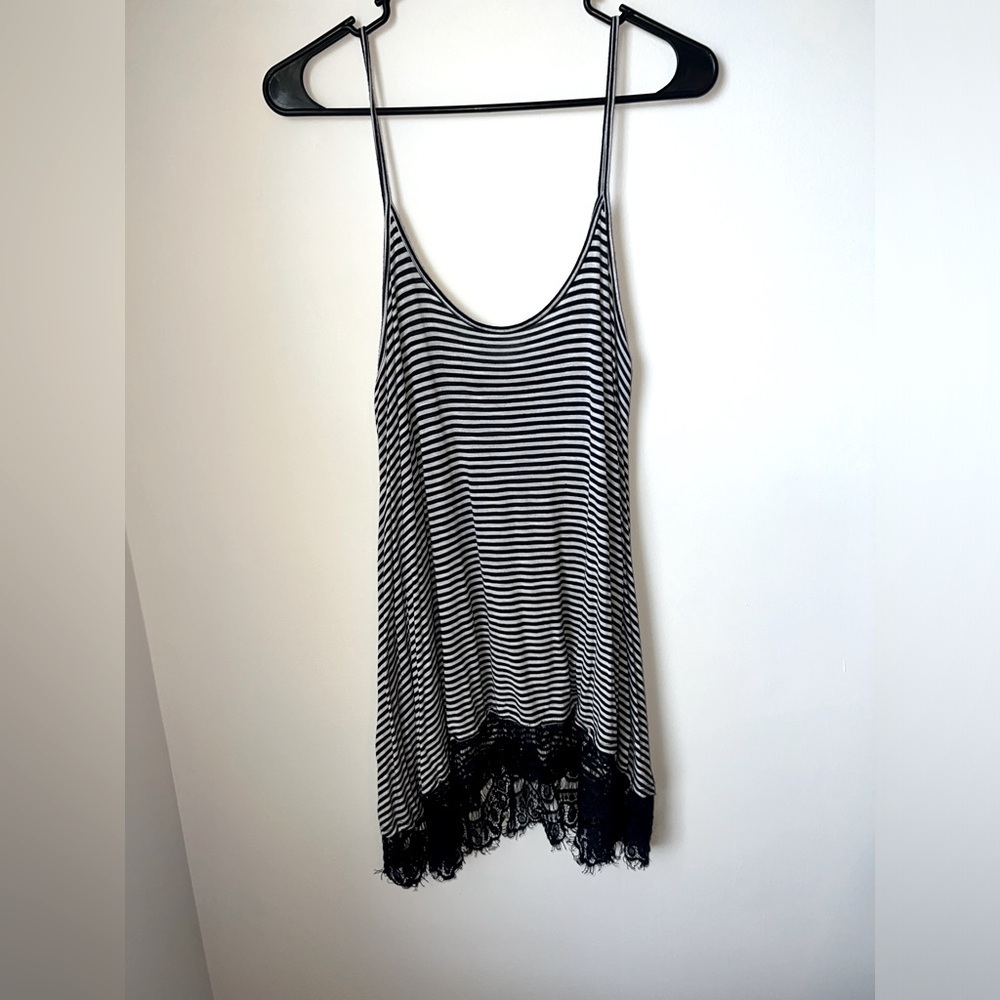 Freshman 1996 Spaghetti Strap Navy Blue White Stripe Lace Tunic Cover Up Medium